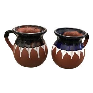 SET OF 2- CERAMIC TERRA COTTA CLAY MEXICAN BARRO COFFEE MUGS